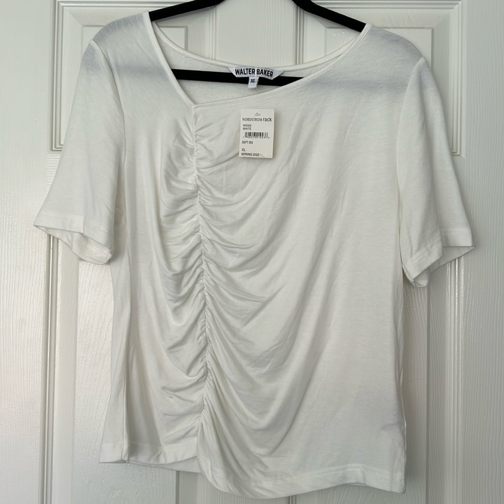NWT!! WALTER BAKER asymmetric neck, WHITE, XL short sleeve top.